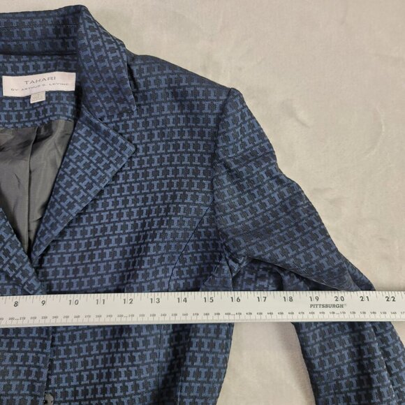 Tahari ASL Black & Blue Geometric Pattern Rope Waist Women's Blazer | Size 4 - Picture 6 of 7